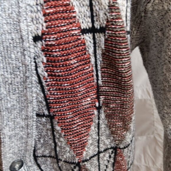 Vintage Men's Cardigan Sweater Large 1990's Ugly Geometric Silver Rayon/Cotton - Picture 5 of 9